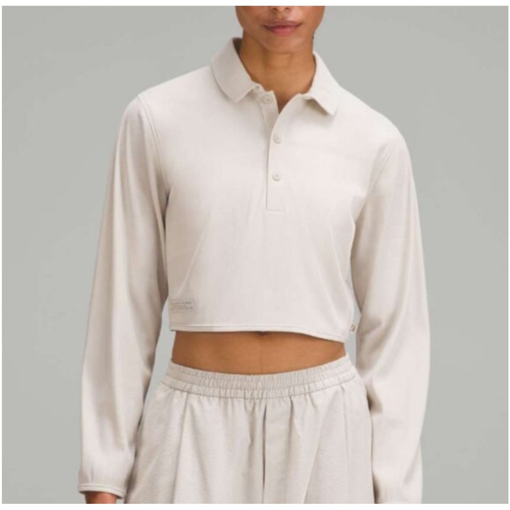 Lululemon Lab Cupro Cropped Long-Sleeve Polo Women Size 6 Dove Grey NEW LW3GTMS‎